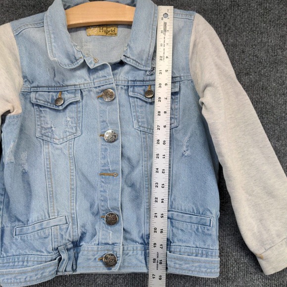 Hybrid & Company Women's Jean Jacket Blue Large Button Front Cotton Distressed - Picture 13 of 15